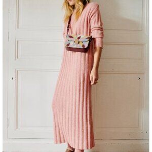 SÉZANE MANON BABY ALPACA RIBBED KNIT LONG-SLEEVED DRESS Small